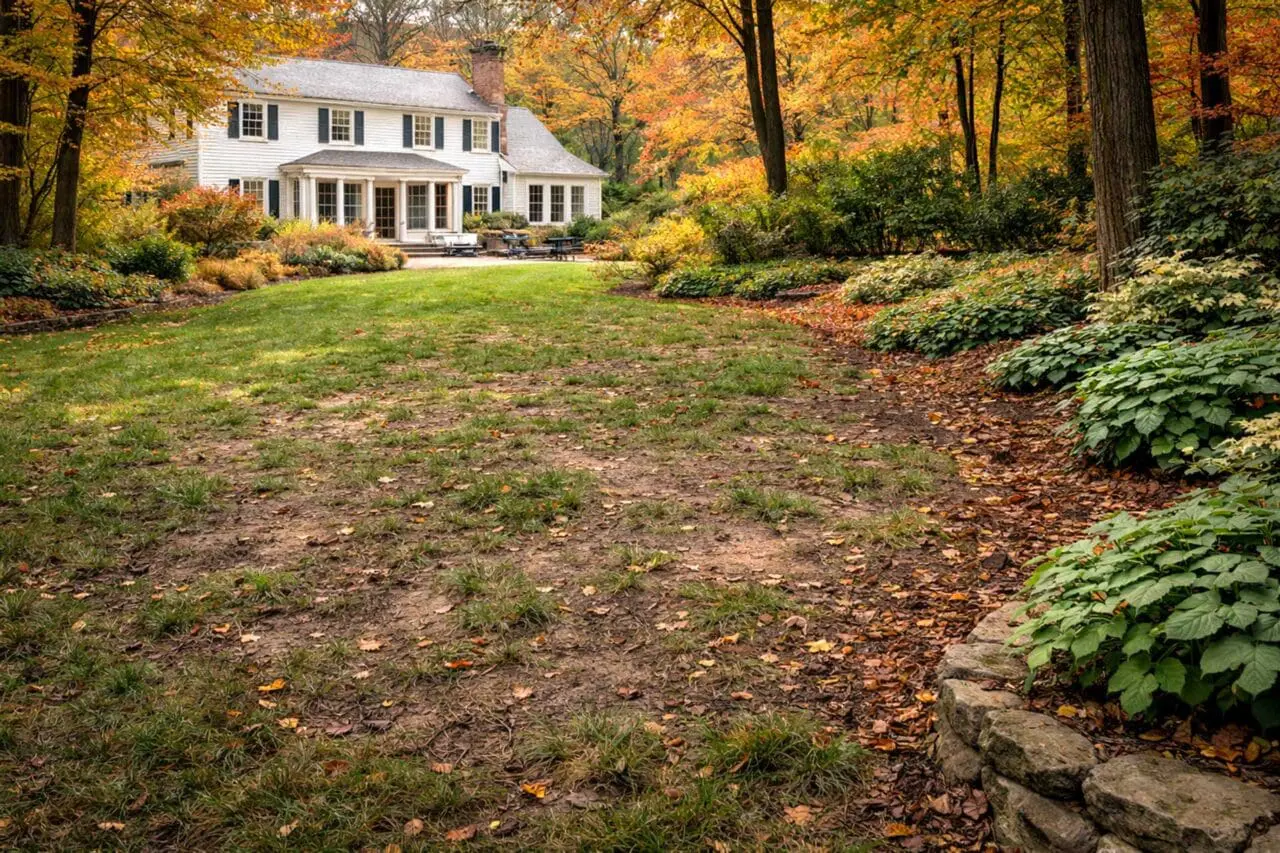 Patchy lawn in a low-traffic shady area is a frequent issue on Boston-area properties, especially beneath mature trees where native ground covers can offer a more durable, attractive solution.