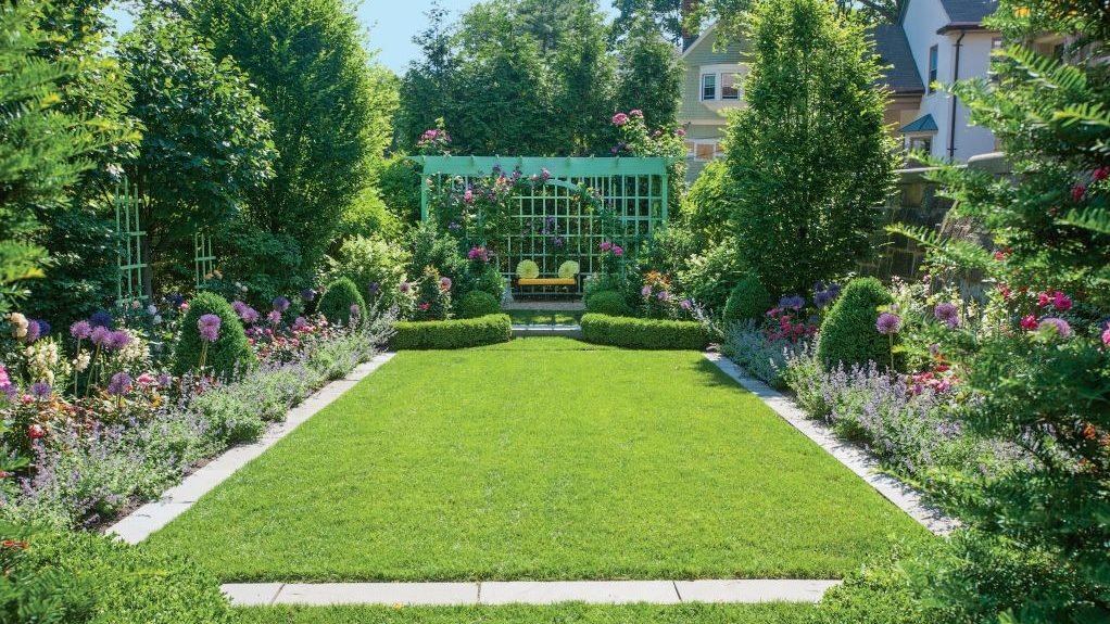 an urban garden in Brookline, Massachusetts