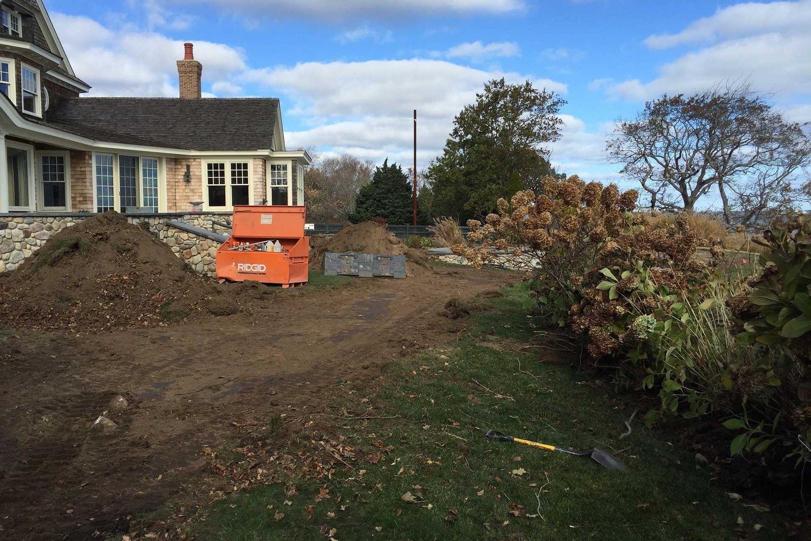 Duxbury seaside yard before pool and landscape construction
