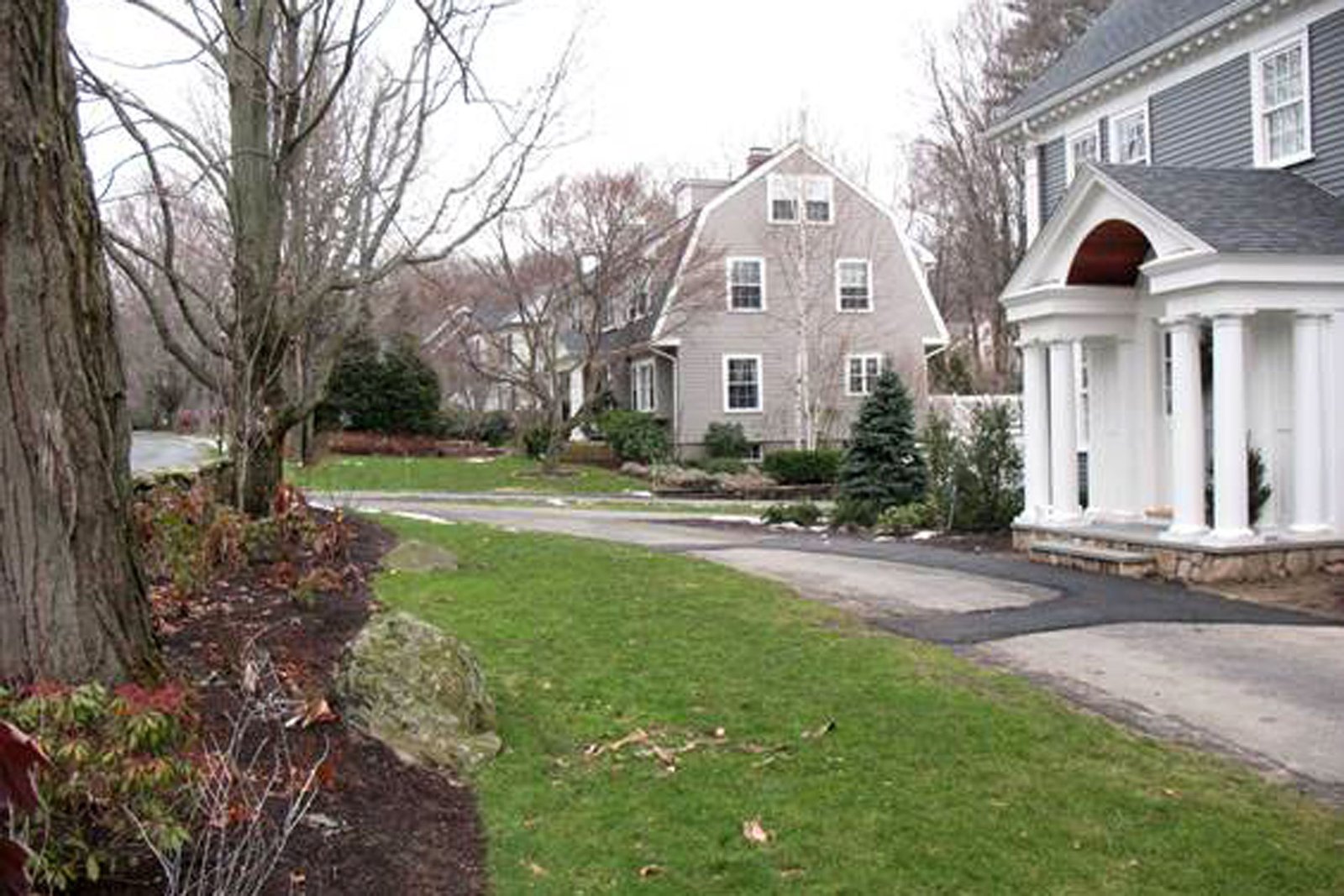 Wellesley entryway before landscape renovation