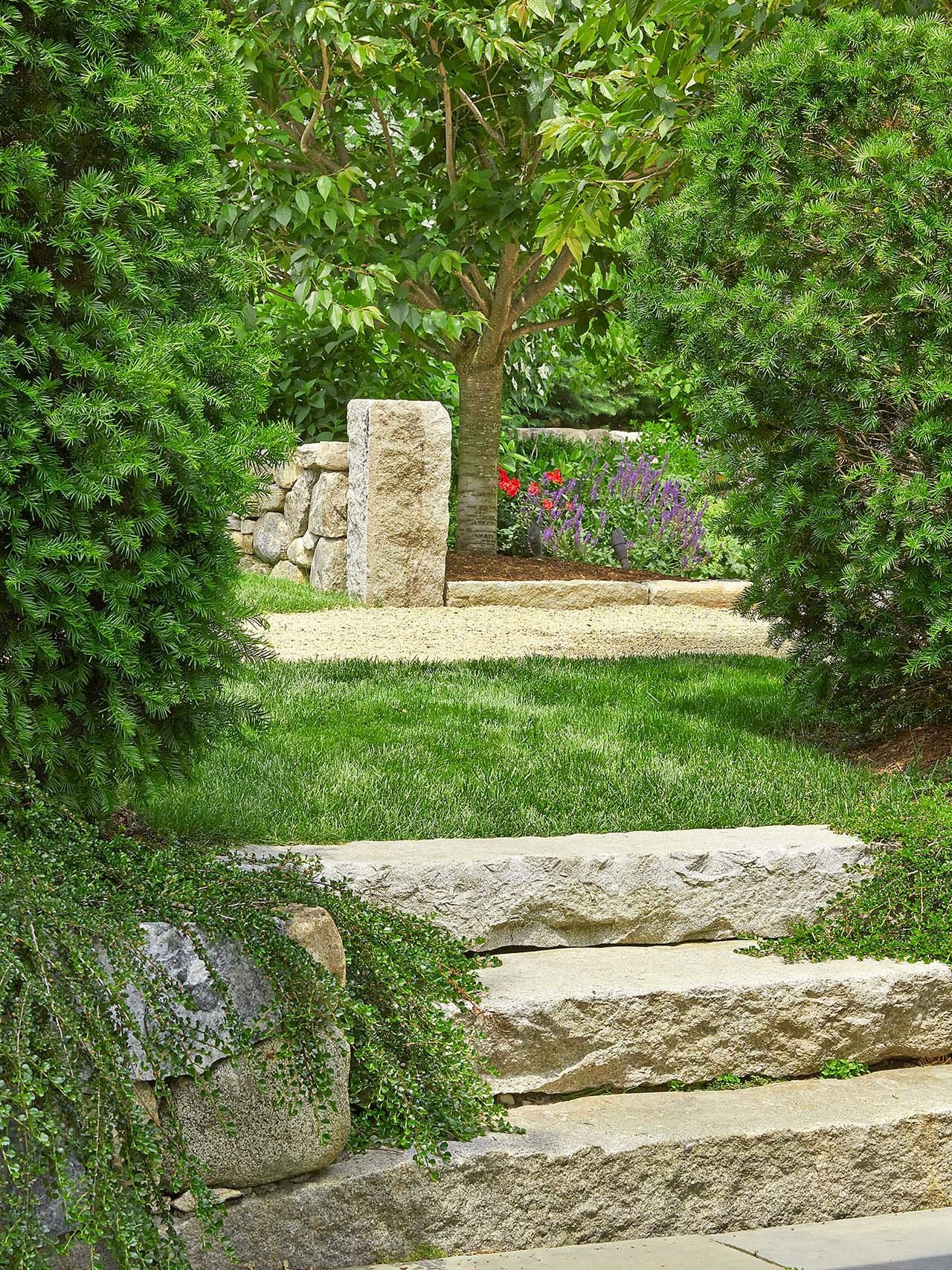 Wayland, MA - Gentle stone steps are placed throughout the property. Photo: Charles Mayer